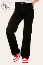 Viral Stretchy Straight Leg Jeans Soft Dad Fit in Black