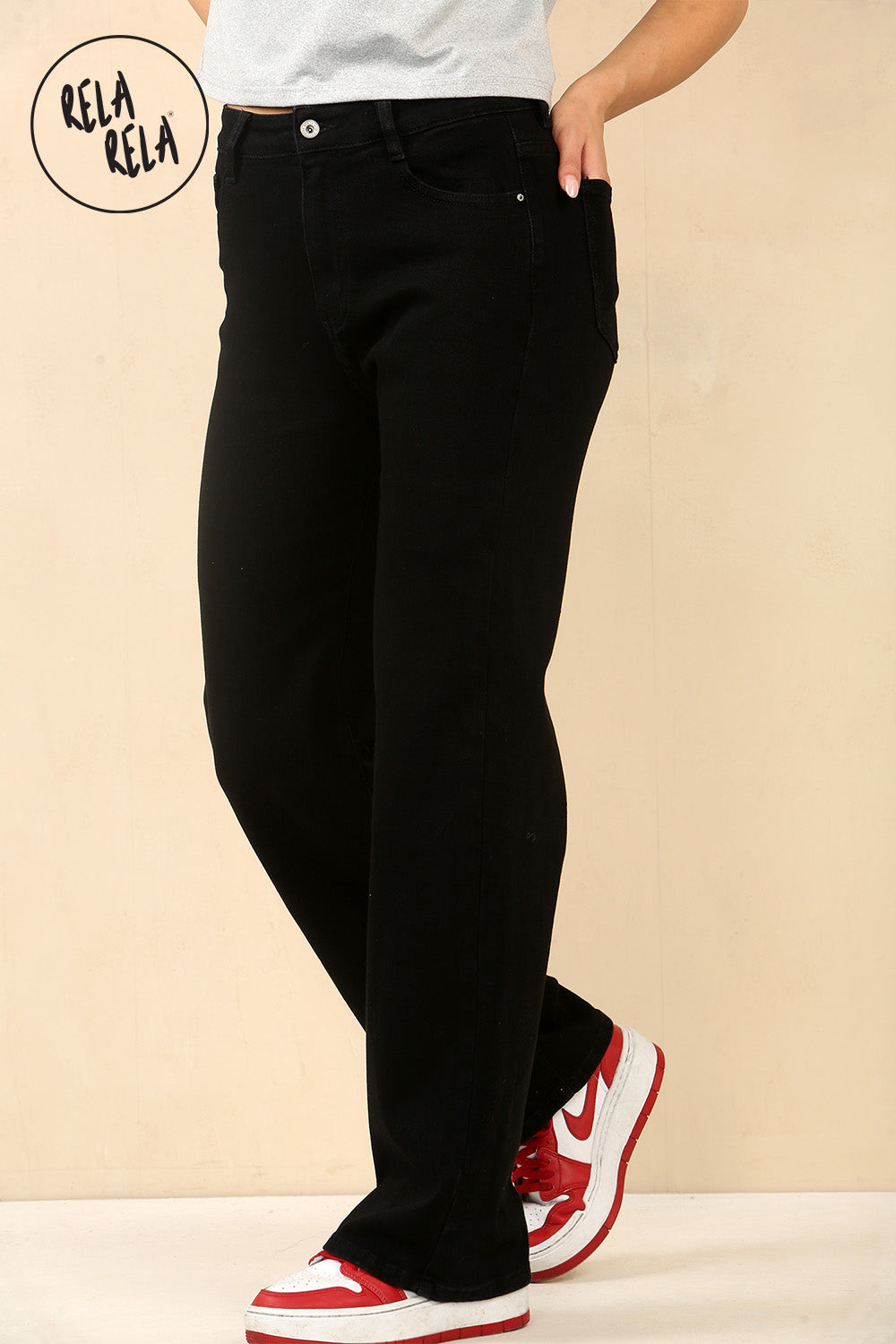 Viral Stretchy Straight Leg Jeans Soft Dad Fit in Black