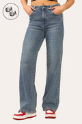 Viral Stretchy Straight Leg Jeans Soft Dad Fit in Denim Blue
