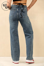 Viral Stretchy Straight Leg Jeans Soft Dad Fit in Denim Blue