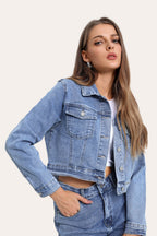 Stretchy Cropped Everyday Casual Denim Jacket in Blue