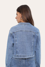 Stretchy Cropped Everyday Casual Denim Jacket in Blue