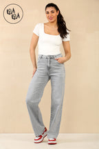 Viral Stretchy Straight Leg Jeans Soft Dad Fit in Grey