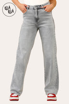 Viral Stretchy Straight Leg Jeans Soft Dad Fit in Grey