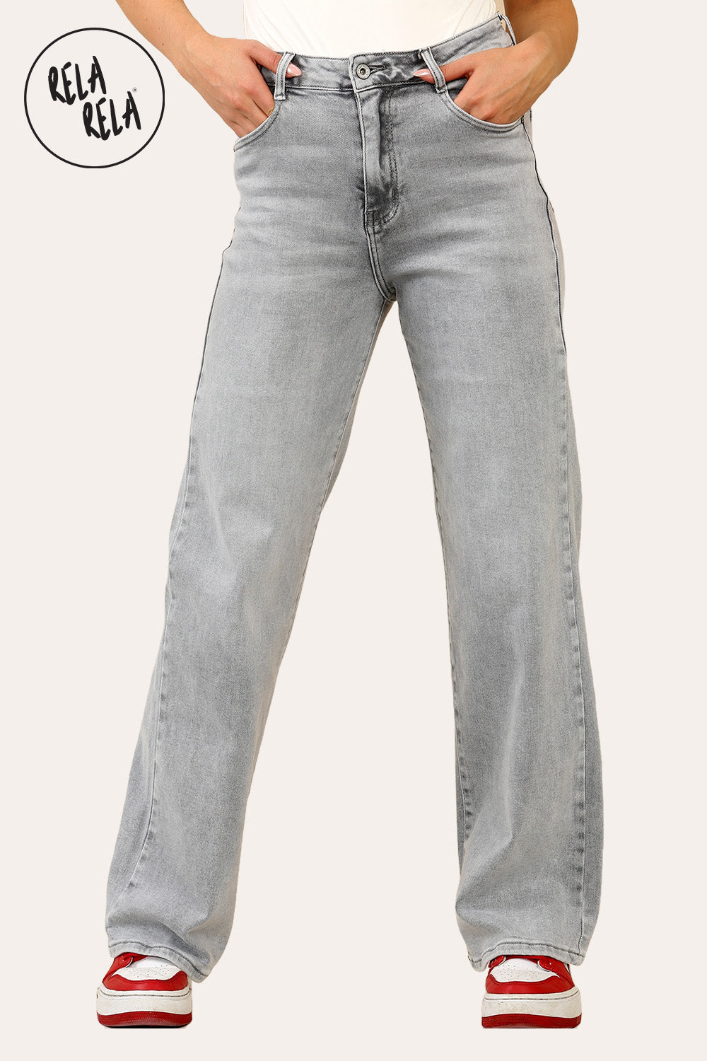 Viral Stretchy Straight Leg Jeans Soft Dad Fit in Grey