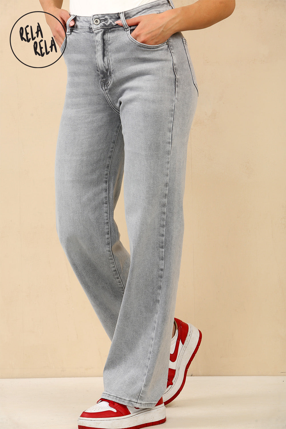 Viral Stretchy Straight Leg Jeans Soft Dad Fit in Grey
