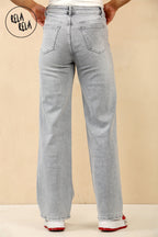 Viral Stretchy Straight Leg Jeans Soft Dad Fit in Grey