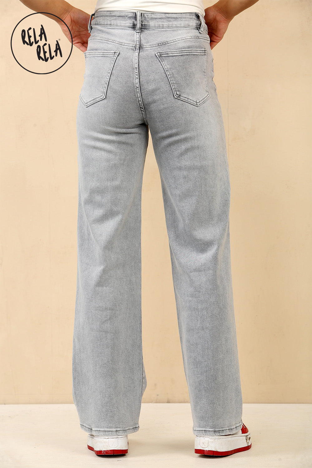 Viral Stretchy Straight Leg Jeans Soft Dad Fit in Grey