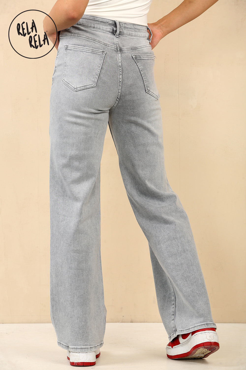 Viral Stretchy Straight Leg Jeans Soft Dad Fit in Grey
