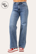 Viral Stretchy Straight Leg Jeans Soft Dad Fit in Indigo Blue