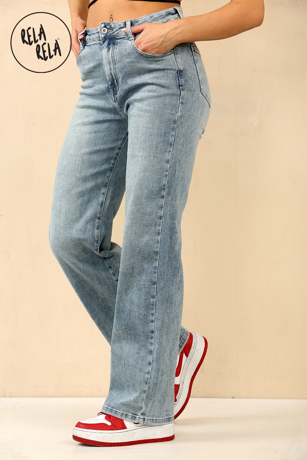 Viral Stretchy Straight Leg Jeans Soft Dad Fit in Vintage Blue