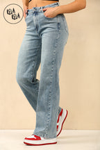 Viral Stretchy Straight Leg Jeans Soft Dad Fit in Vintage Blue