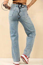 Viral Stretchy Straight Leg Jeans Soft Dad Fit in Vintage Blue