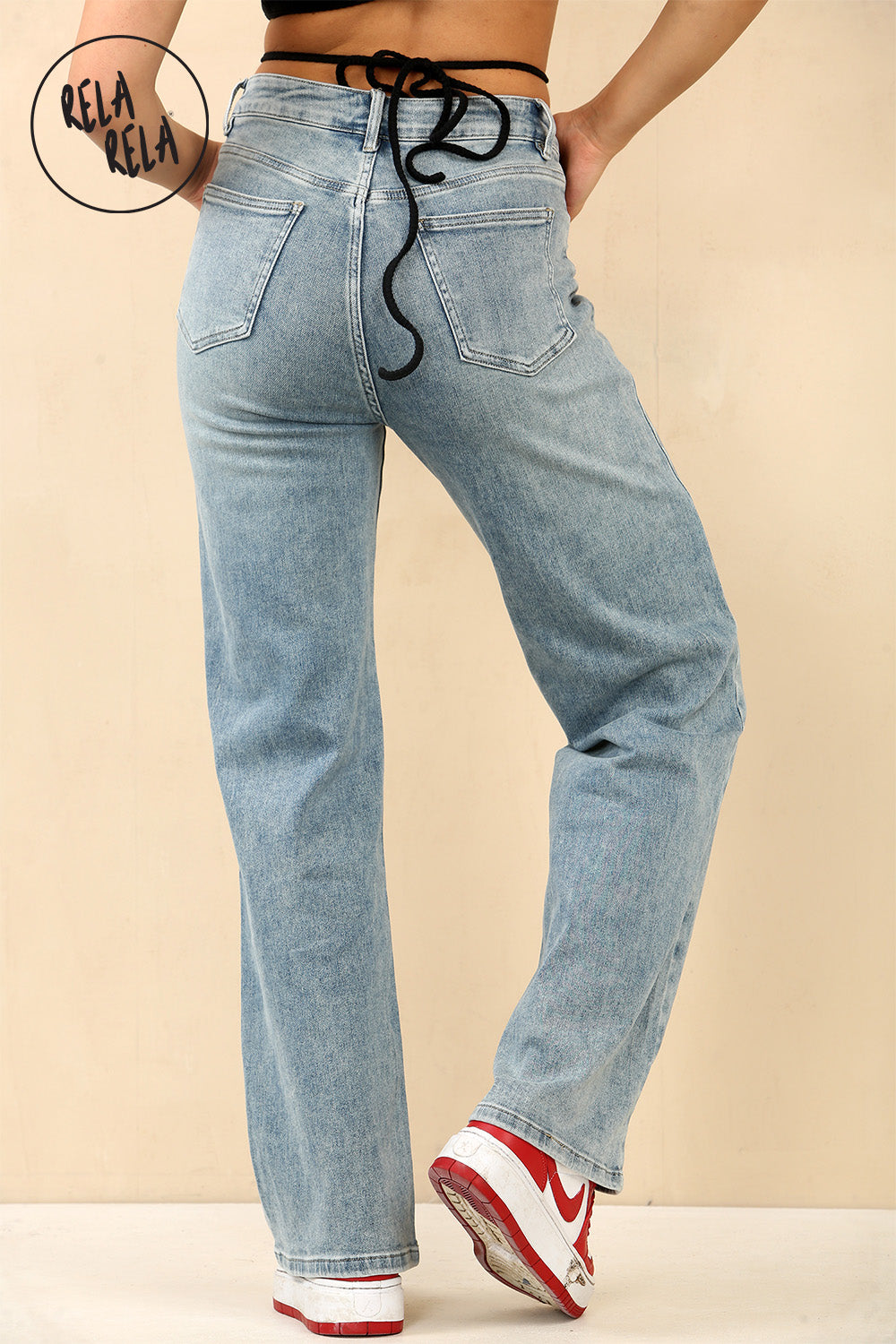 Viral Stretchy Straight Leg Jeans Soft Dad Fit in Vintage Blue