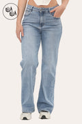 Viral Stretchy Straight Leg Jeans Soft Dad Fit in Mid Blue