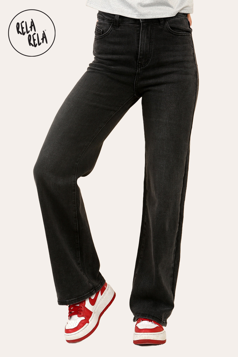Viral Stretchy Straight Leg Jeans Soft Dad Fit in Charcoal