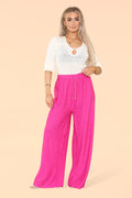 Wide Leg Elasticated Trousers with Soft Texture in Hot Pink
