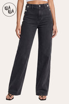 Tall Girl Friendly Button Detail Wide Leg Jeans in Charcoal