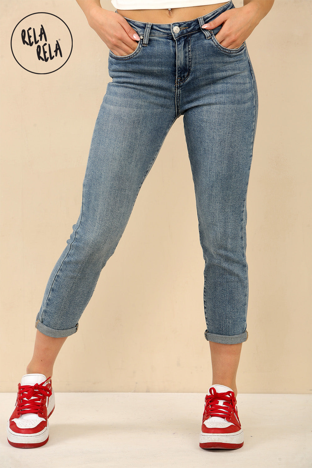 Petite Cropped Jeans with Viral Stretch Skinny Fit in Denim Blue