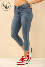 Petite Cropped Jeans with Viral Stretch Skinny Fit in Denim Blue