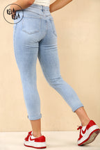 Petite Cropped Jeans with Viral Stretch Skinny Fit in Light Blue