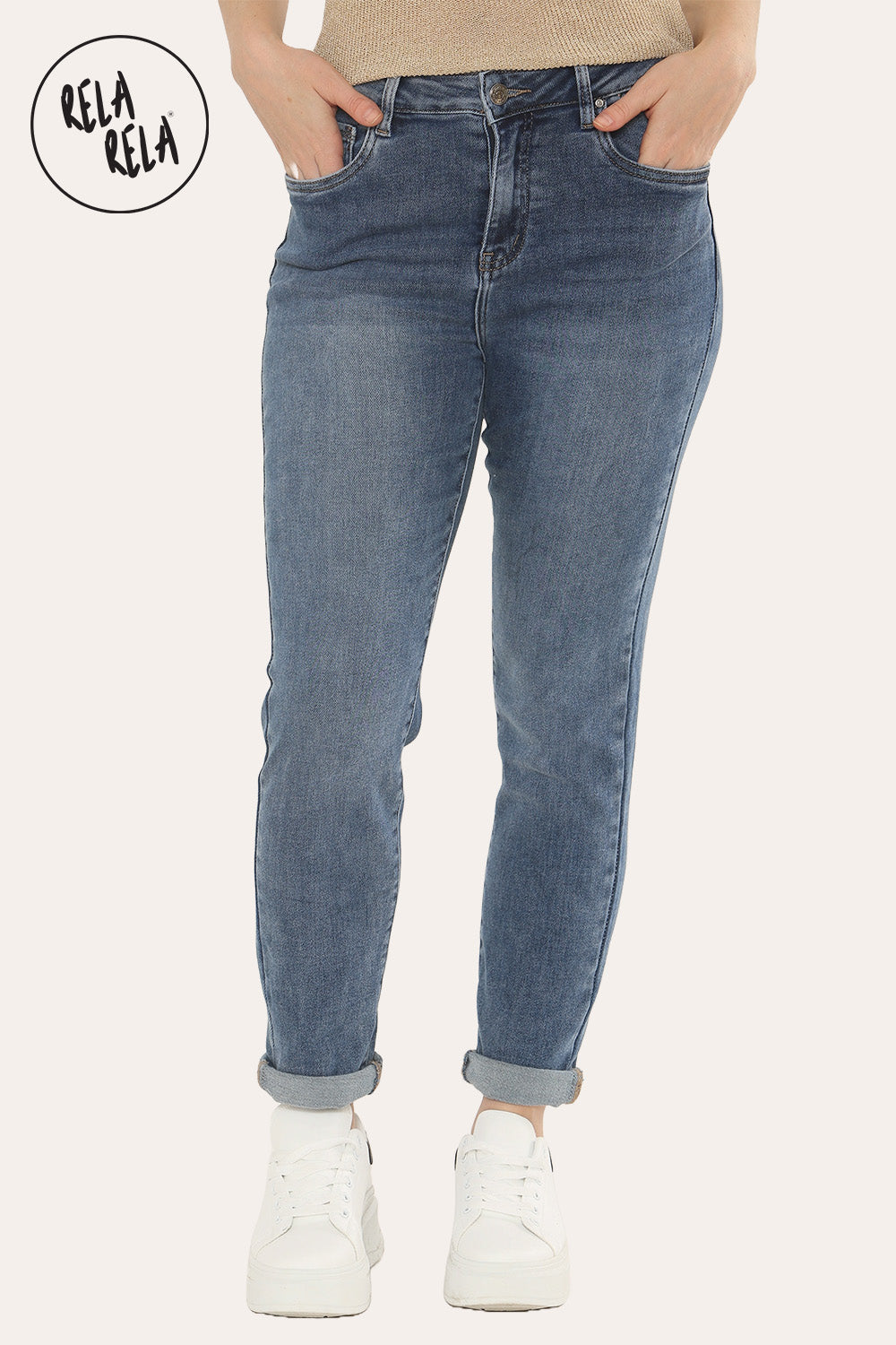 Ankle Length Stretchy Slim Fit Cropped Jeans in Indigo Blue