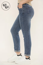 Ankle Length Stretchy Slim Fit Cropped Jeans in Indigo Blue