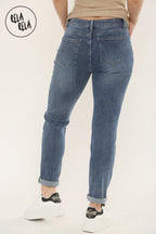 Ankle Length Stretchy Slim Fit Cropped Jeans in Indigo Blue