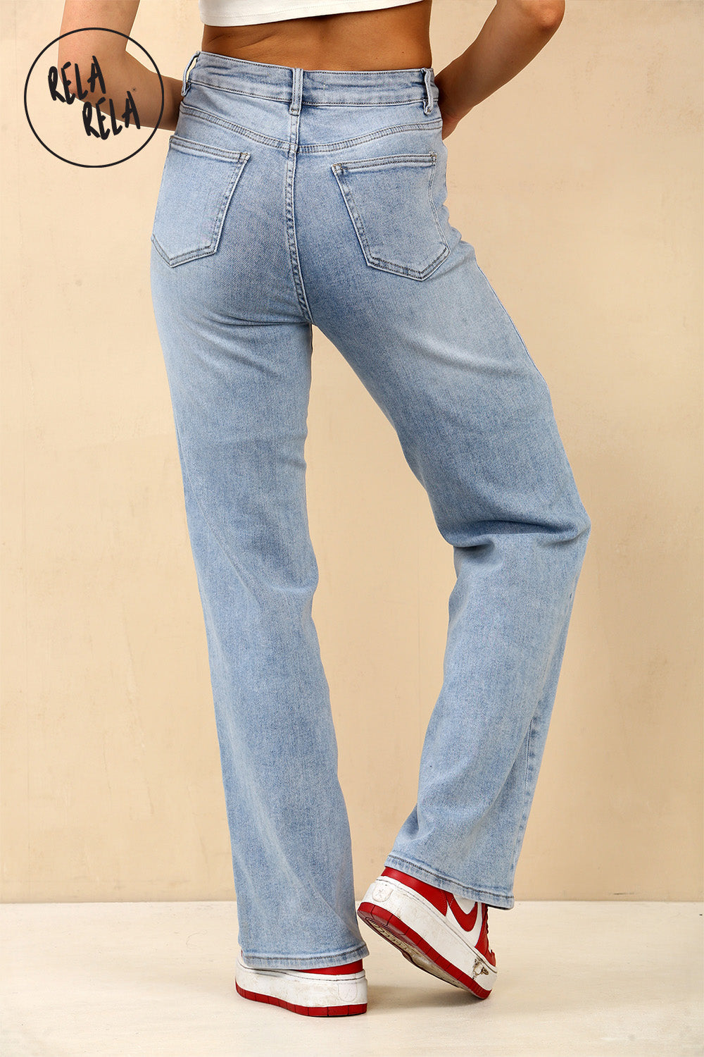 Viral Stretchy Straight Leg Jeans Soft Dad Fit in Blue