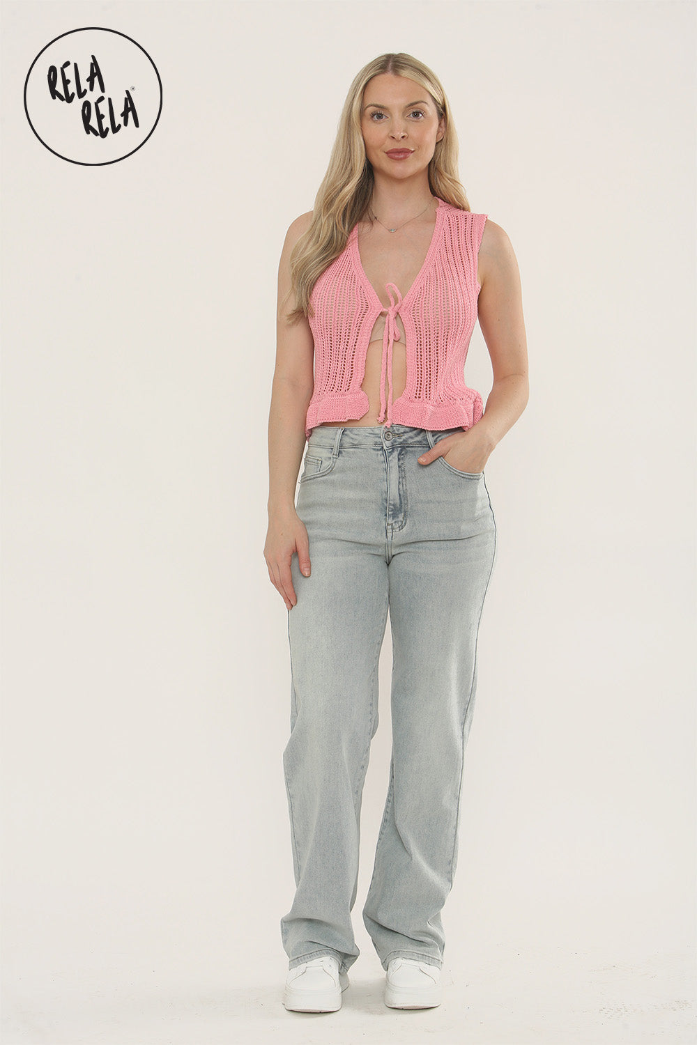 Viral Stretchy Straight Leg Jeans Soft Dad Fit in Light Blue Wash
