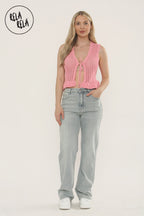 Viral Stretchy Straight Leg Jeans Soft Dad Fit in Light Blue Wash