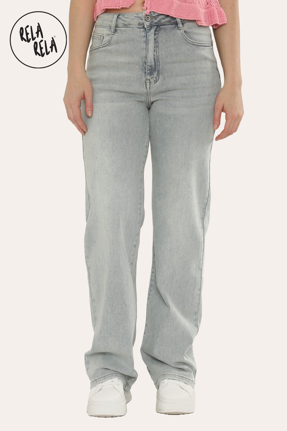 Viral Stretchy Straight Leg Jeans Soft Dad Fit in Light Blue Wash