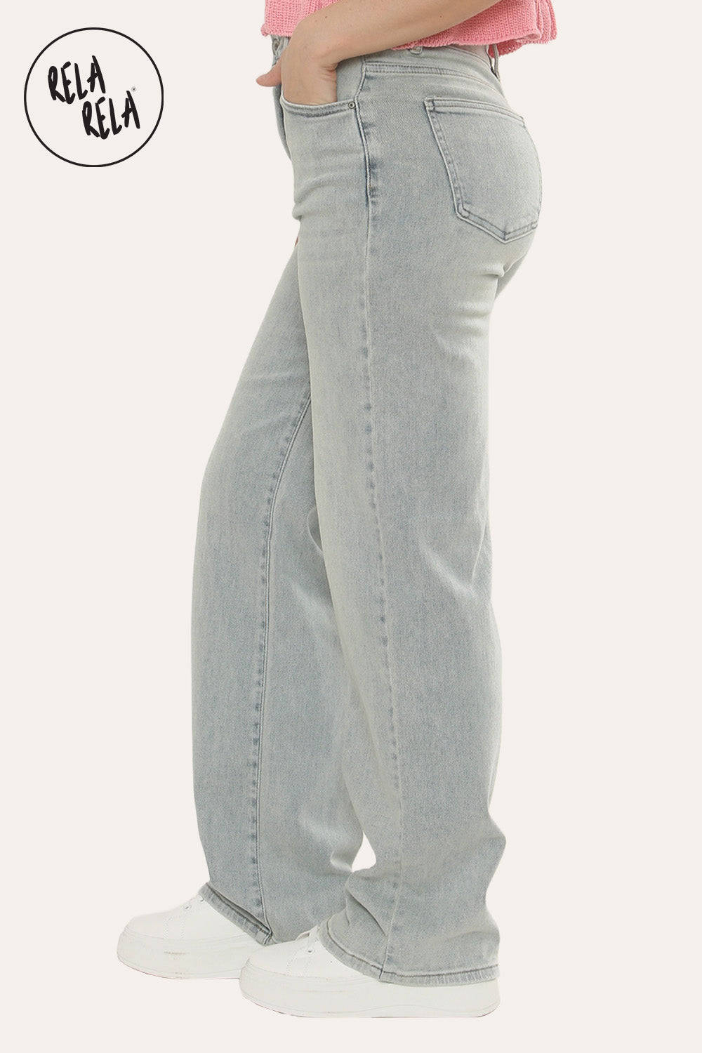 Viral Stretchy Straight Leg Jeans Soft Dad Fit in Light Blue Wash