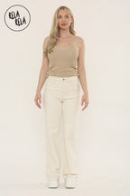 Viral Stretchy Straight Leg Jeans Soft Dad Fit in Cream