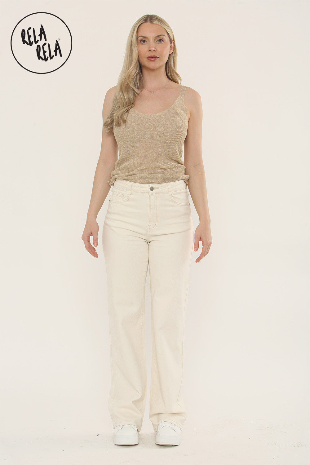Viral Stretchy Straight Leg Jeans Soft Dad Fit in Cream