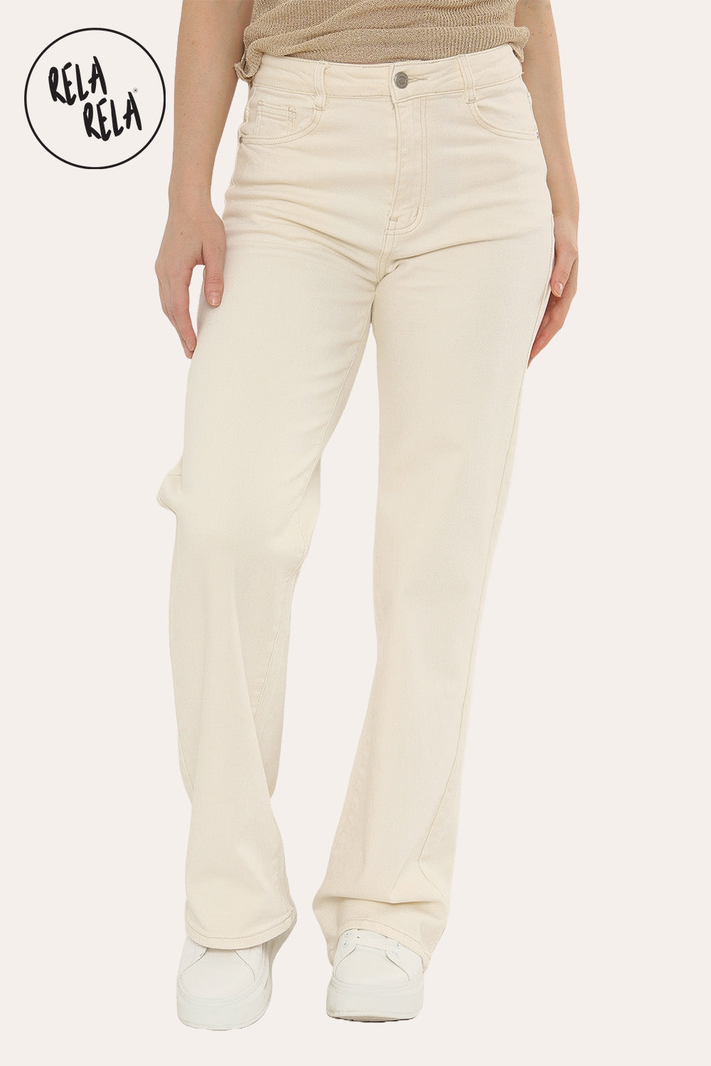 Viral Stretchy Straight Leg Jeans Soft Dad Fit in Cream