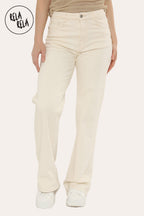 Viral Stretchy Straight Leg Jeans Soft Dad Fit in Cream