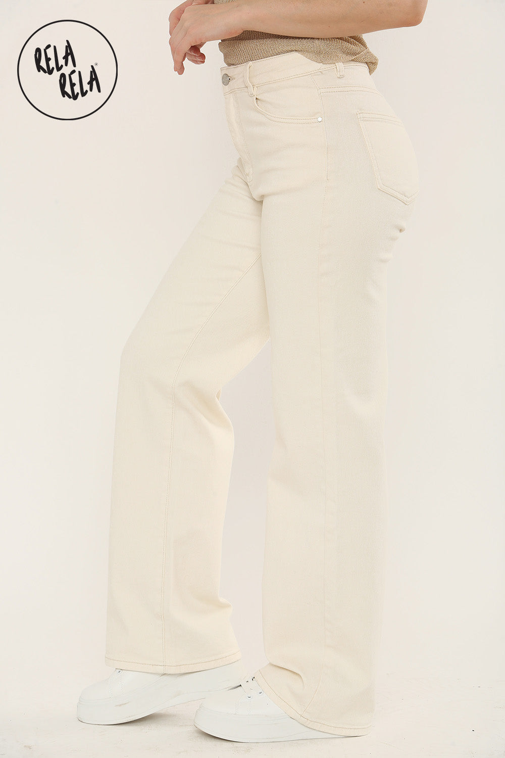 Viral Stretchy Straight Leg Jeans Soft Dad Fit in Cream