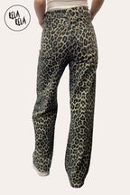 Leopard Print Viral Stretchy Mid-Waist Dad Fit Wide Leg Jeans