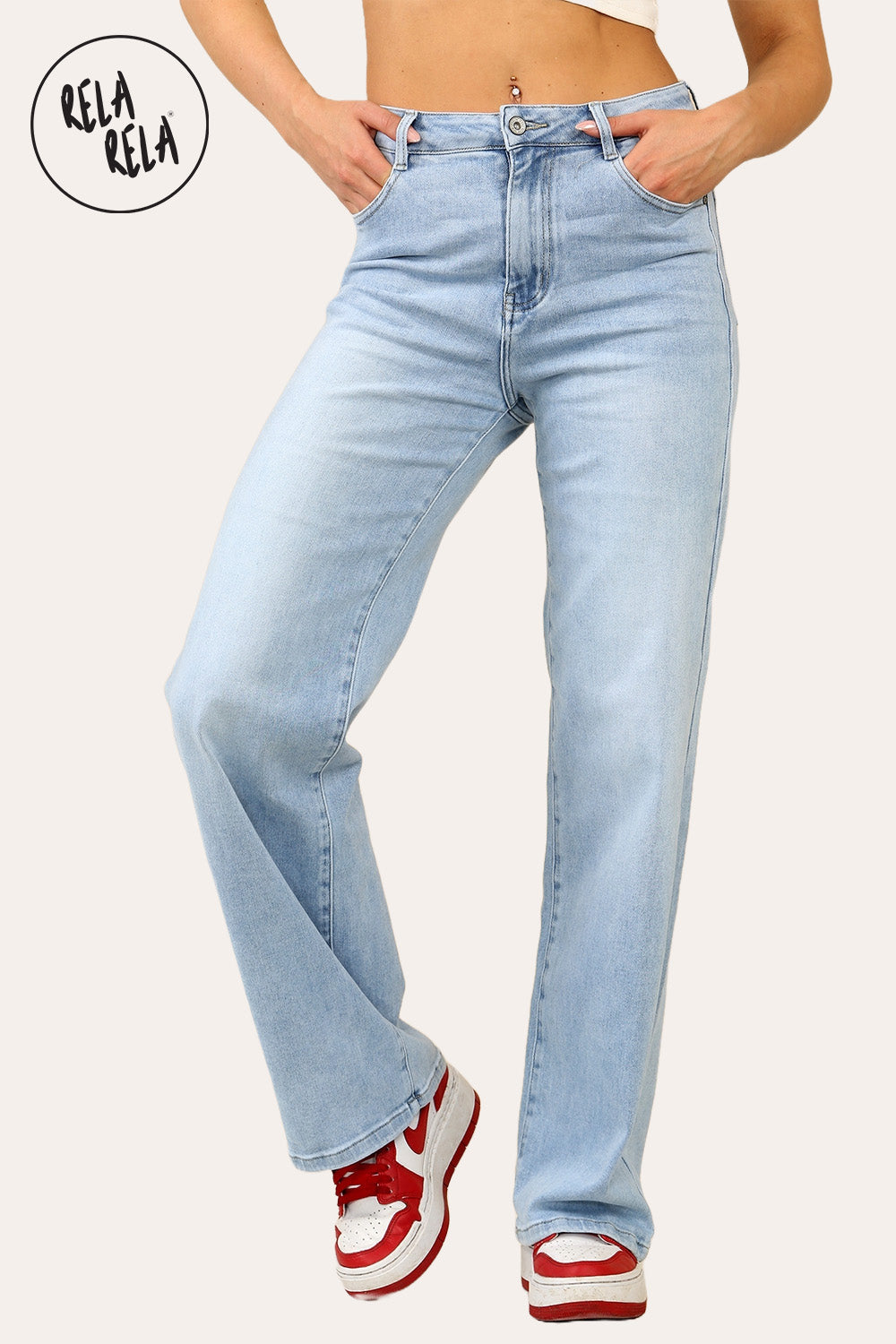 Viral Stretchy Straight Leg Jeans Soft Dad Fit in Light Blue