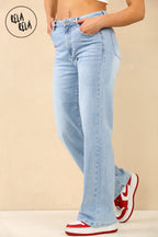 Viral Stretchy Straight Leg Jeans Soft Dad Fit in Light Blue