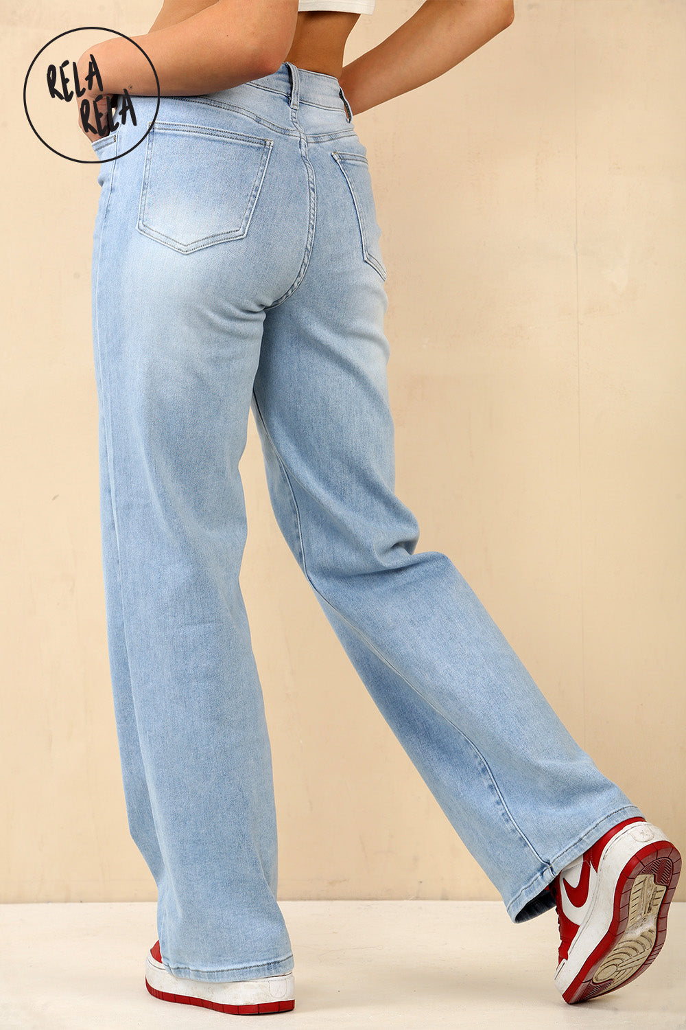 Viral Stretchy Straight Leg Jeans Soft Dad Fit in Light Blue