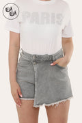 Asymmetric Wrap Stretchy Denim Skorts in Grey