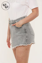 Asymmetric Wrap Stretchy Denim Skorts in Grey