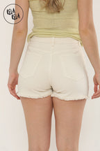 Asymmetric Wrap Stretchy Denim Skorts in Cream