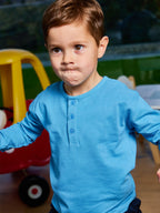 Harris - Kids Button Piqué T-Shirt - Blue