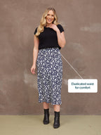 Isabelle Bias Cut Skirt - Monochrome Floral Print
