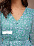Isla Georgette Dress - Green Floral