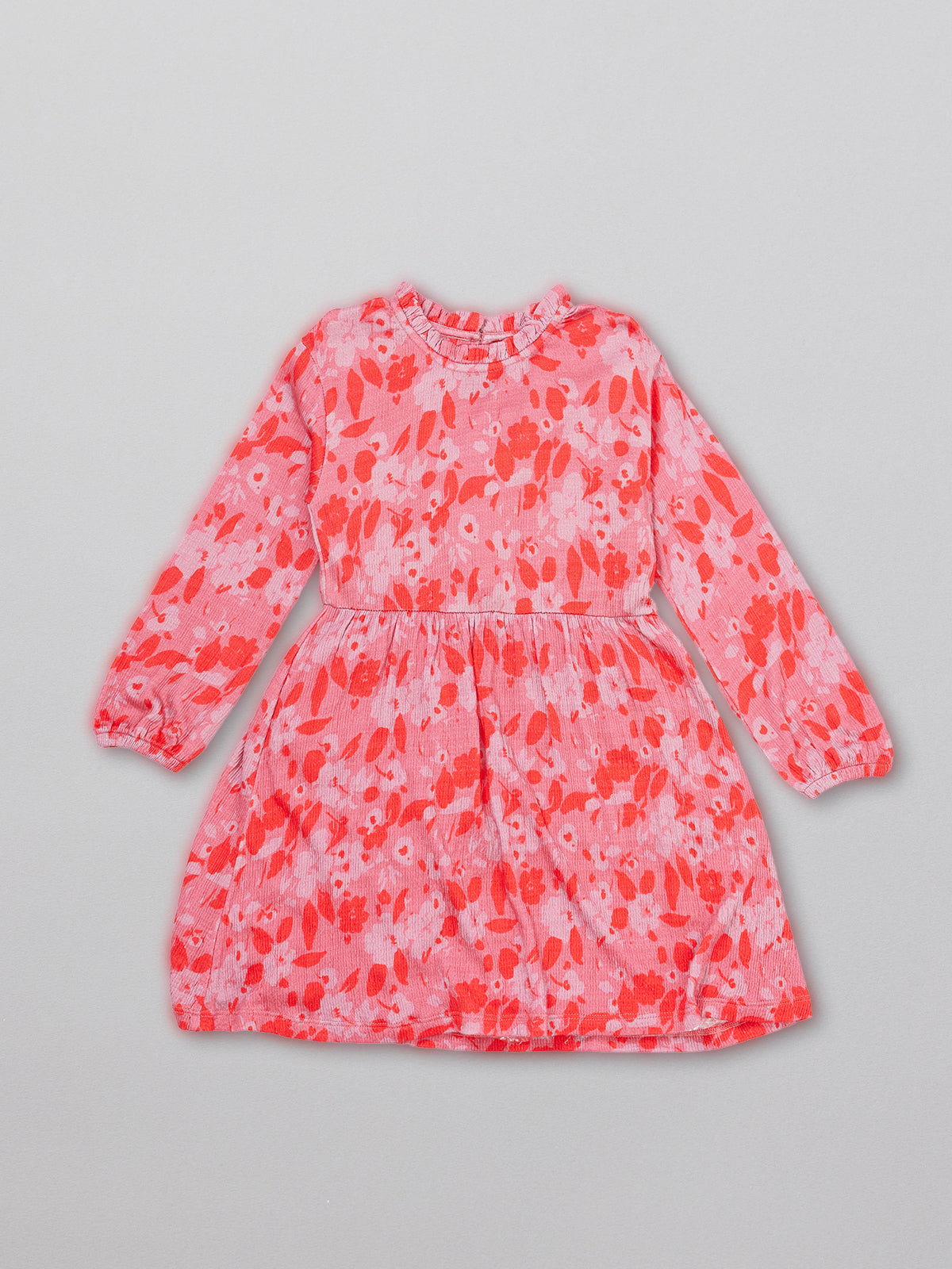 Izzy - Kids Long Sleeve Dress - Pink & Red Floral Print
