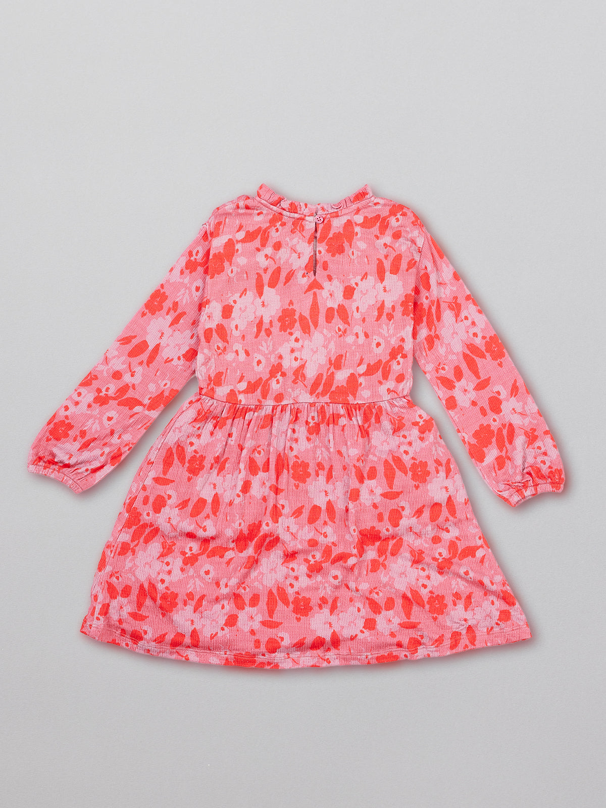 Izzy - Kids Long Sleeve Dress - Pink & Red Floral Print